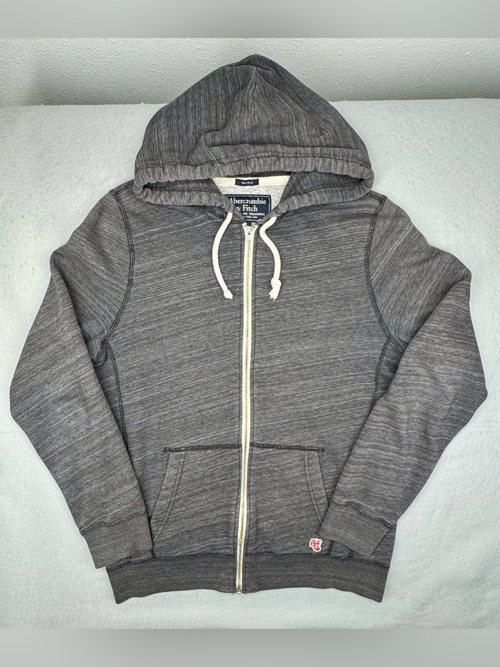 Abercrombie & Fitch Muscle Slim Men’s Heather Charcoal Zip-Up Hoodie Medium